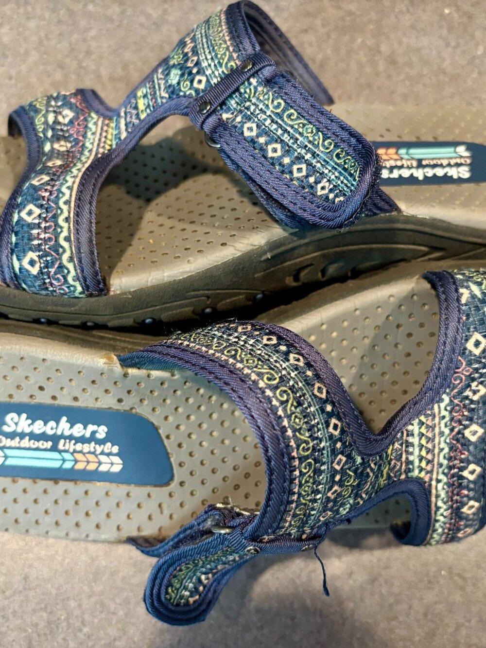 ~~Skechers Reggae Mad Swag Sport Sandals Adjustable Blue Woven Women's US 7